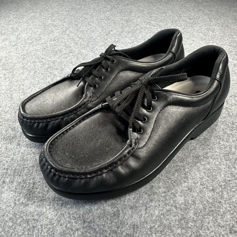 SAS Shoes WoMens Sz 12 Black Leather Lace Up Moccasin Casual Comfort USA Tripad